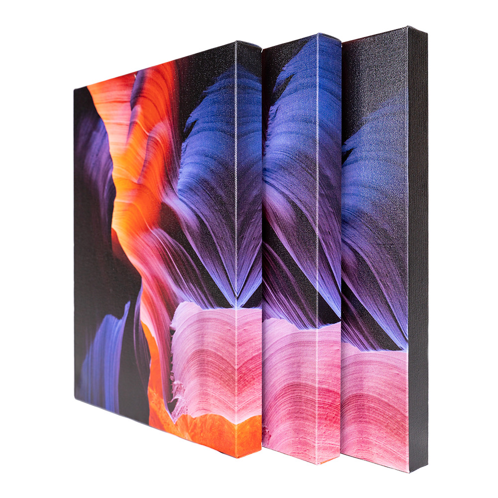 Examples of stretched canvas wall art side by side.