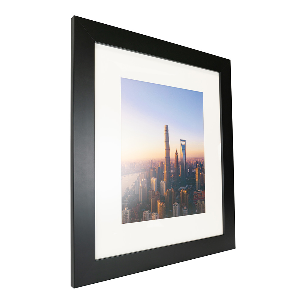 Front side of a framed poster with black frame