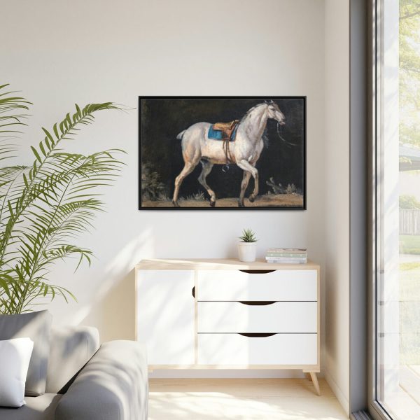 Saddled Gray Horse Walking by Jacques-Laurent Agasse Framed Canvas