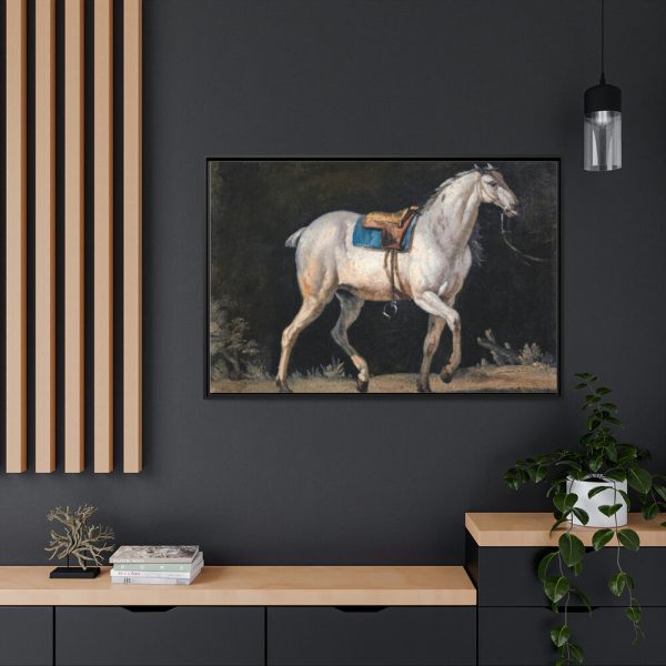 Saddled Gray Horse Walking by Jacques-Laurent Agasse Framed Canvas