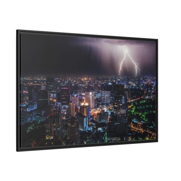 88289-270.jpg Lighting Strikes on a Stormy Night Over Bangkok's Skyline Framed Canvas