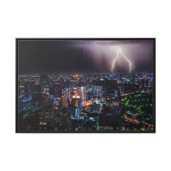 88289-271.jpg Lighting Strikes on a Stormy Night Over Bangkok's Skyline Framed Canvas