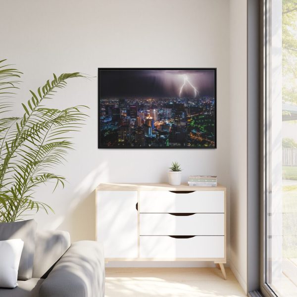 88289-273.jpg Lighting Strikes on a Stormy Night Over Bangkok's Skyline Framed Canvas