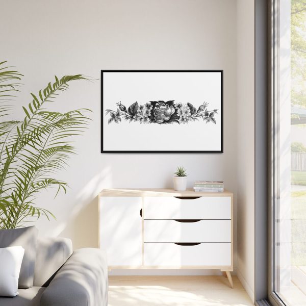 Vintage Victorian Style Blooming Flowers Engraving Framed Canvas