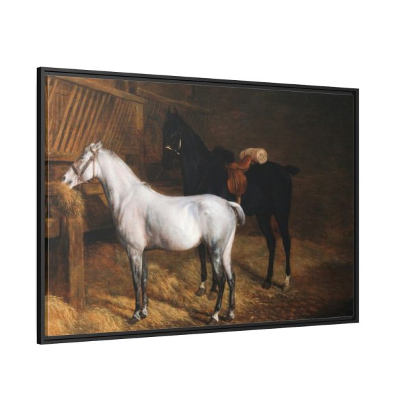 88289-65.jpg A Grey Pony and a Black Charger by Jacques-Laurent Agasse Framed Canvas