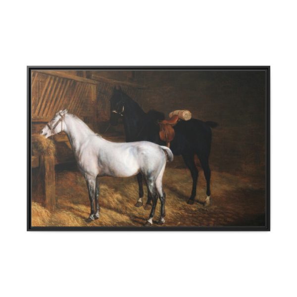 88289-66.jpg A Grey Pony and a Black Charger by Jacques-Laurent Agasse Framed Canvas