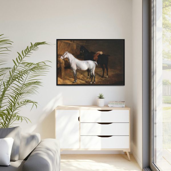 88289-68.jpg A Grey Pony and a Black Charger by Jacques-Laurent Agasse Framed Canvas