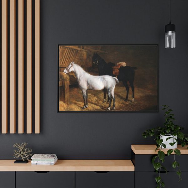 88289-69.jpg A Grey Pony and a Black Charger by Jacques-Laurent Agasse Framed Canvas