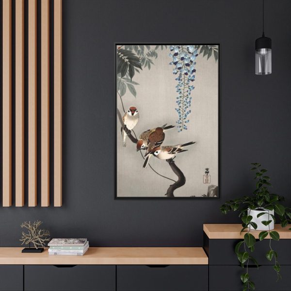 88299-194.jpg Ring sparrows at wisteria Framed Canvas