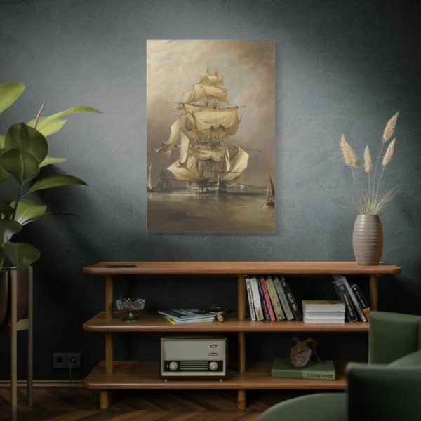 91655-164.jpg H.M.S. Asia Taking in Her Sails by Richard B. B. Standard Canvas