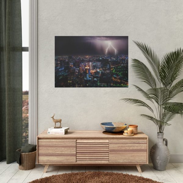 Lighting Strikes on a Stormy Night Over Bangkok's Skyline Poster