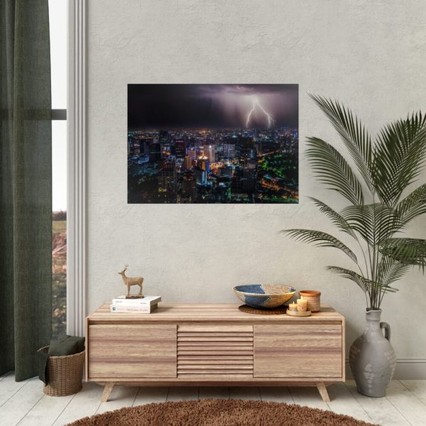 Lighting Strikes on a Stormy Night Over Bangkok's Skyline Poster