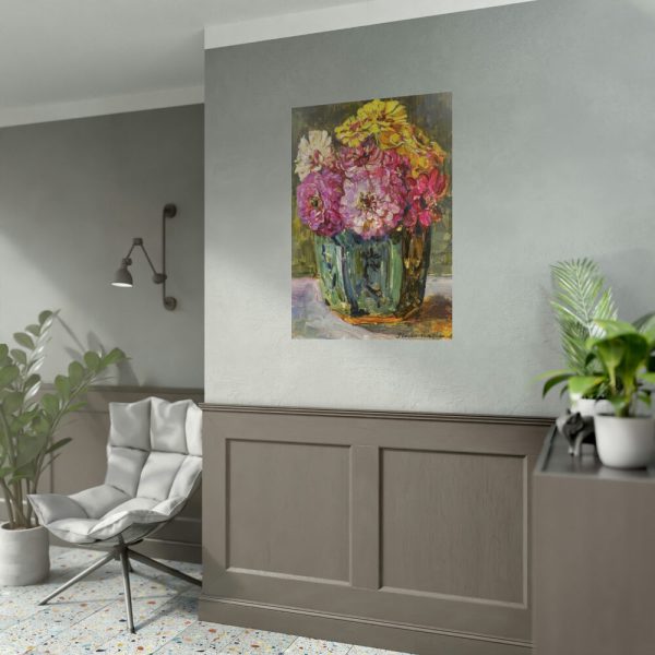 92411-20.jpg Still Life with Zinnias in a Green Jar by Floris Verster Poster