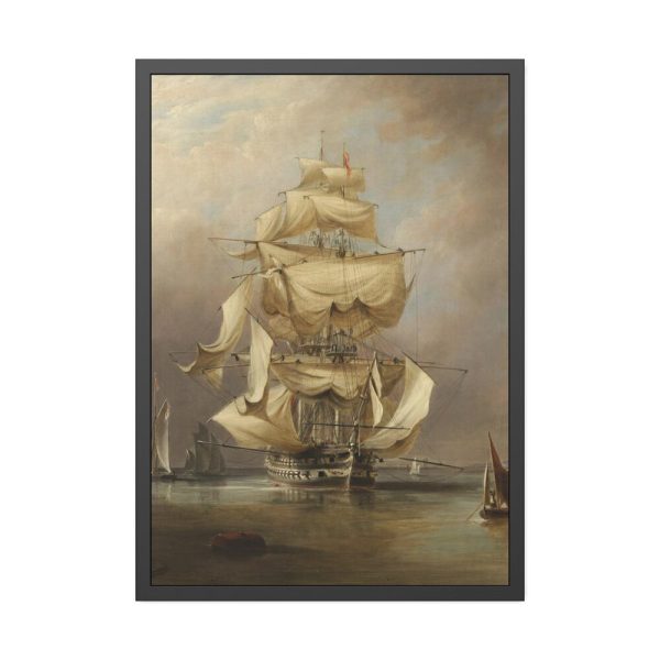 93830-152.jpg H.M.S. Asia Taking in Her Sails by Richard B. B. Framed Poster