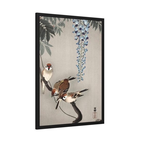 93830-201.jpg Ring sparrows at wisteria Framed Poster
