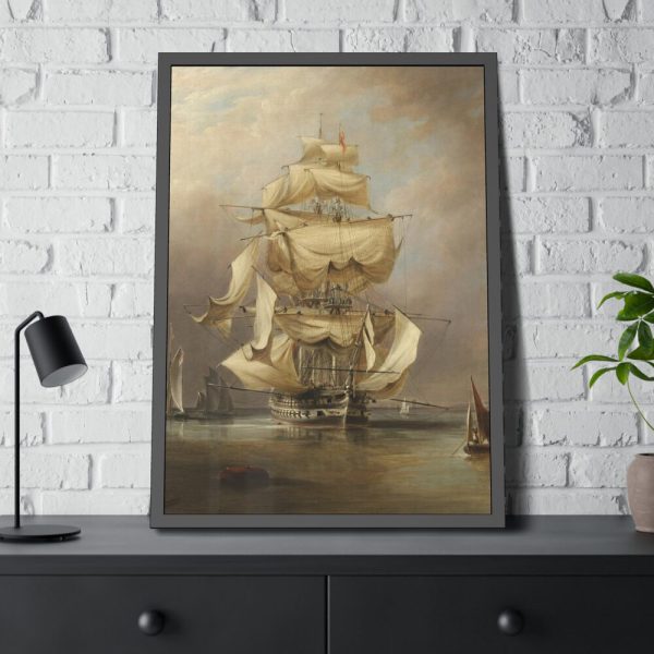 93831-155.jpg H.M.S. Asia Taking in Her Sails by Richard B. B. Framed Poster