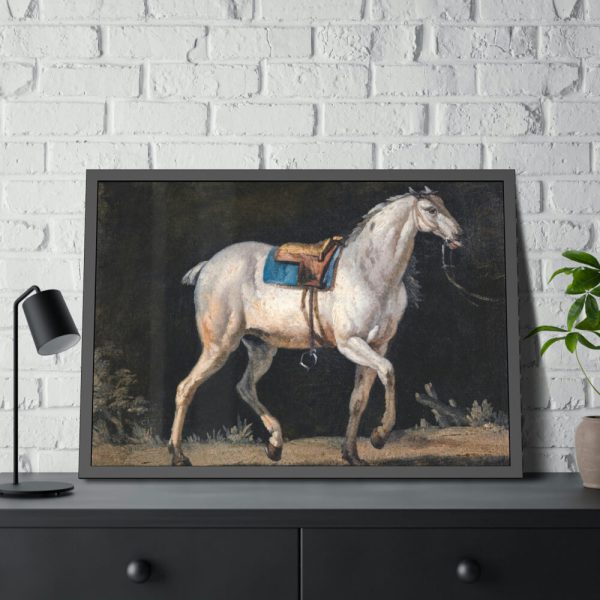 Saddled Gray Horse Walking by Jacques-Laurent Agasse Framed Poster