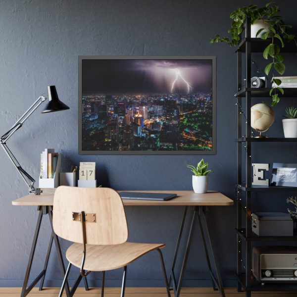 93854-210.jpg Lighting Strikes on a Stormy Night Over Bangkok's Skyline Framed Poster
