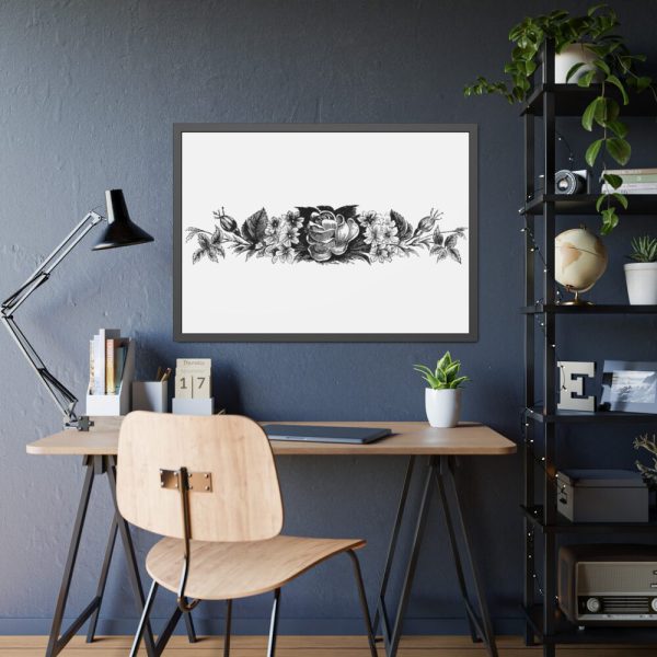 Vintage Victorian Style Blooming Flowers Engraving Framed Poster