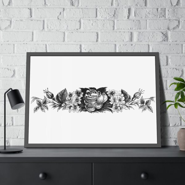 Vintage Victorian Style Blooming Flowers Engraving Framed Poster