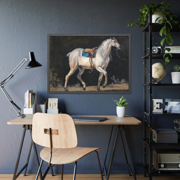 Saddled Gray Horse Walking by Jacques-Laurent Agasse Framed Poster
