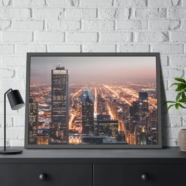 93855-199.jpg Gray High-Rise Building at Night Framed Poster