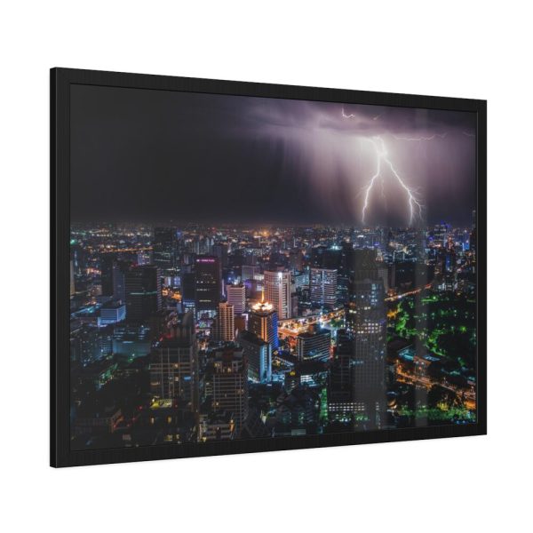 93855-217.jpg Lighting Strikes on a Stormy Night Over Bangkok's Skyline Framed Poster