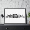 Vintage Victorian Style Blooming Flowers Engraving Framed Poster