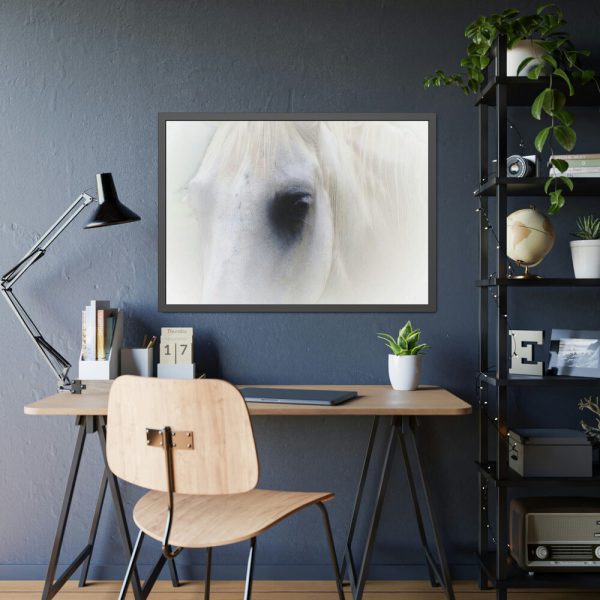 Closeup Shot of a White Horse Framed Poster