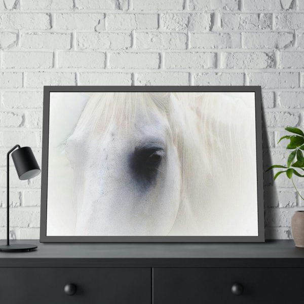 Closeup Shot of a White Horse Framed Poster