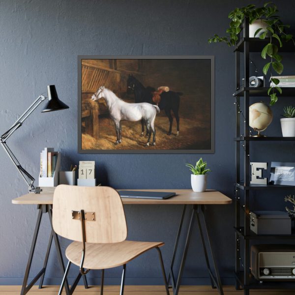 93855-54.jpg A Grey Pony and a Black Charger by Jacques-Laurent Agasse Framed Posters