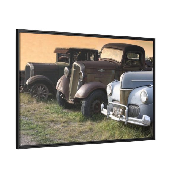 88289-140.jpg Antique Trucks and Cars Along the Road Framed Canvas