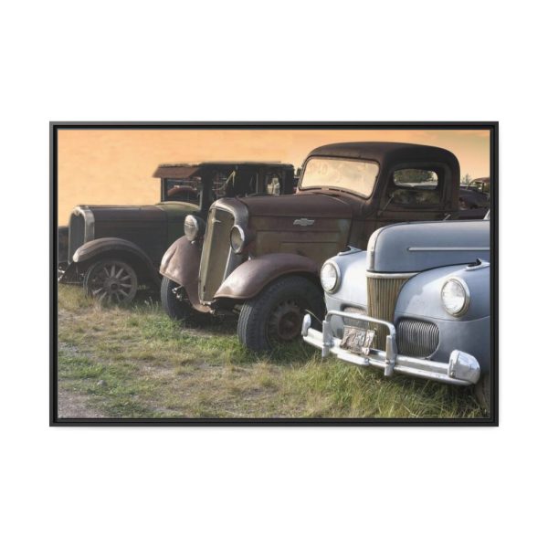 88289-141.jpg Antique Trucks and Cars Along the Road Framed Canvas