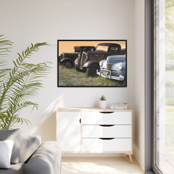 88289-143.jpg Antique Trucks and Cars Along the Road Framed Canvas