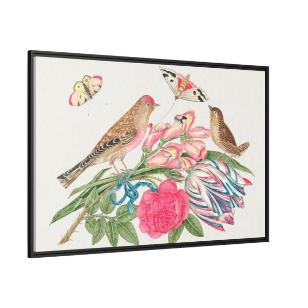 88289-175.jpg Brown Birds on Bouquet with Tulip Framed Canvas
