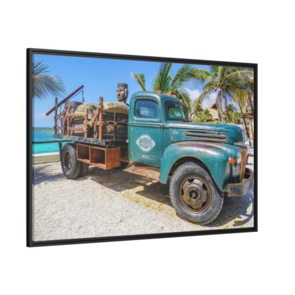 Vintage Truck on the Beach Framed Canvas