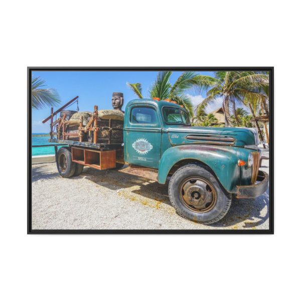 Vintage Truck on the Beach Framed Canvas
