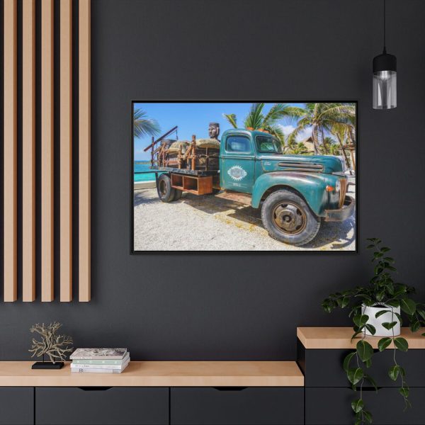 Vintage Truck on the Beach Framed Canvas