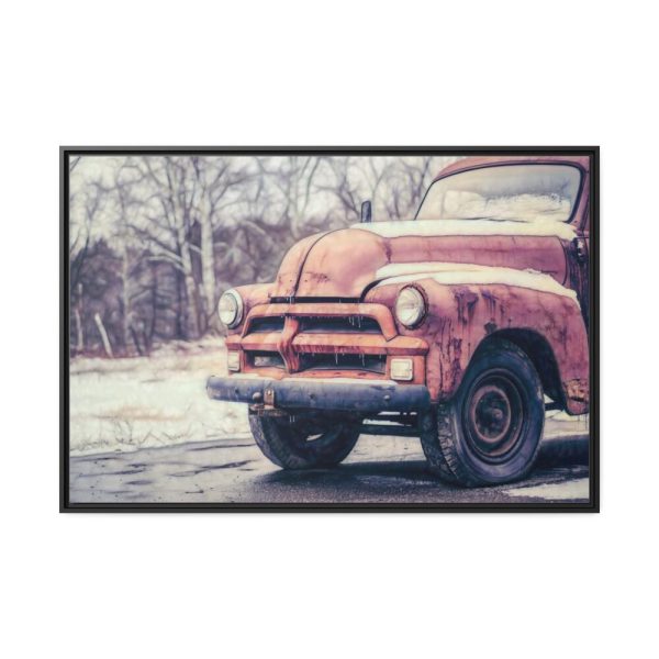 Abandoned Rusty Truck in Winter Framed Canvas