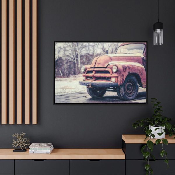 Abandoned Rusty Truck in Winter Framed Canvas