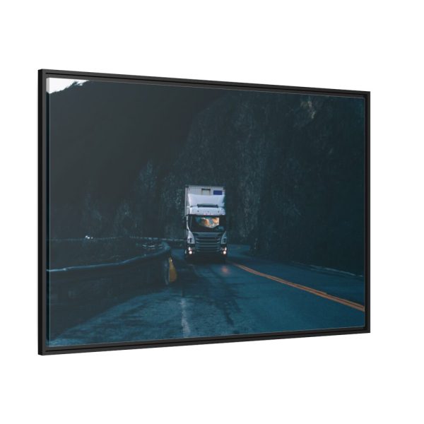 Scania Truck on the Road in the Mountains Framed Canvas