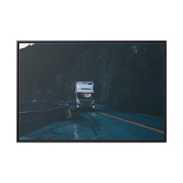 Scania Truck on the Road in the Mountains Framed Canvas