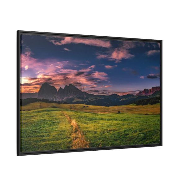 Scenic Sky Clouds and Sunset Above Mountains Framed Canvas