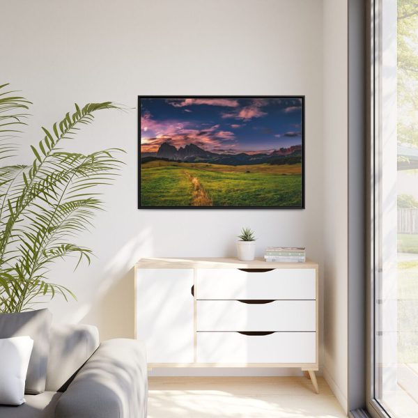 Scenic Sky Clouds and Sunset Above Mountains Framed Canvas