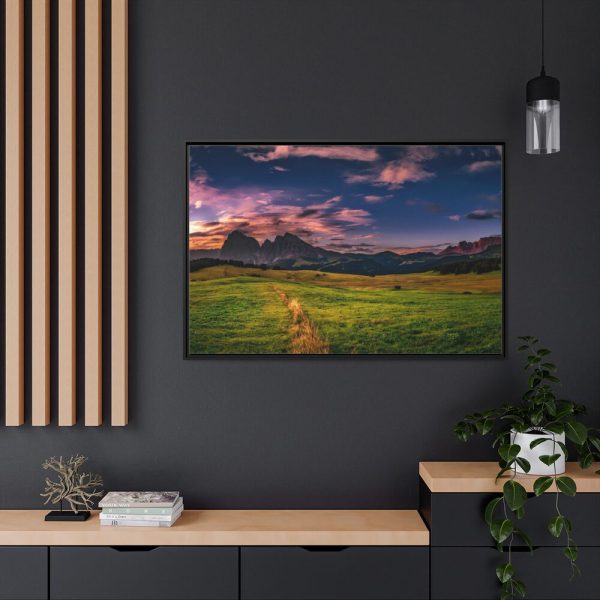 Scenic Sky Clouds and Sunset Above Mountains Framed Canvas
