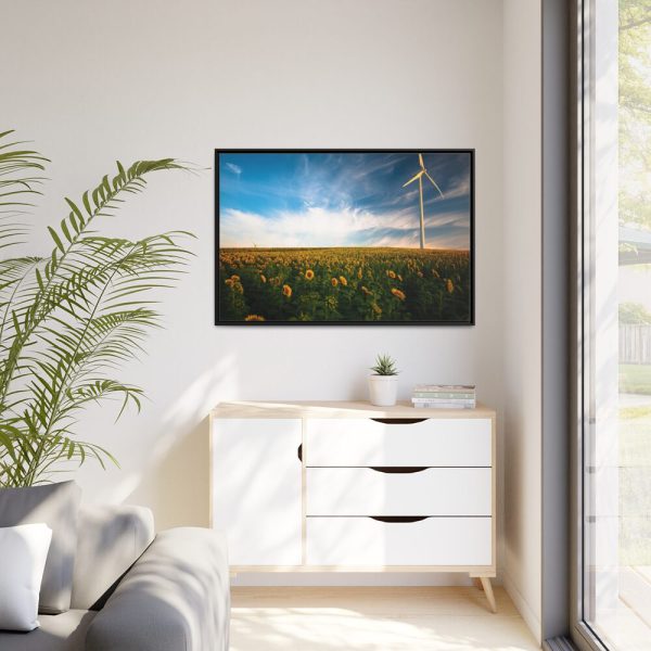 88289-388.jpg Sunflower Field with Wind Turbine Framed Canvas