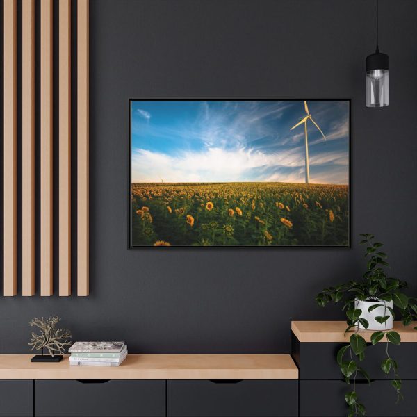 88289-389.jpg Sunflower Field with Wind Turbine Framed Canvas