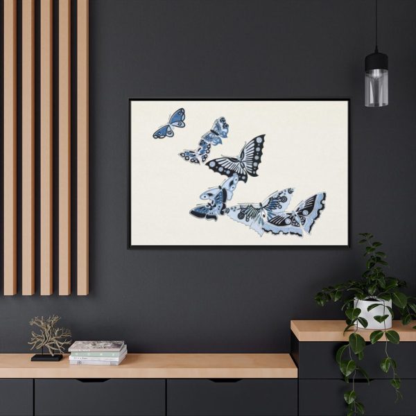 Japanese butterfly by Kamisaka Sekka's Cho senshu Framed Canvas