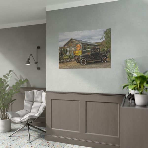 92408-161.jpg Vintage Truck by the Hut in Desert Poster