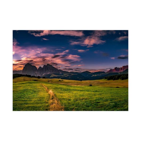Scenic Sky Clouds and Sunset Above Mountains Poster